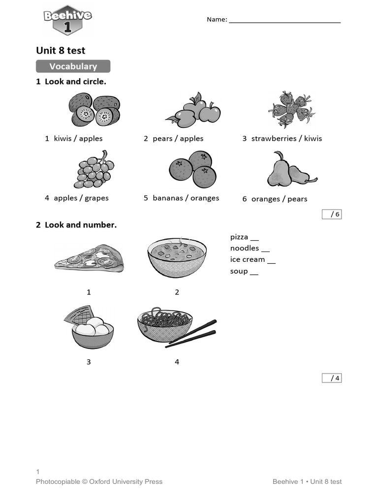 Beehive_Tests_Level 1_Unit test 8 PDF Edible Plants Vegan Cuisine