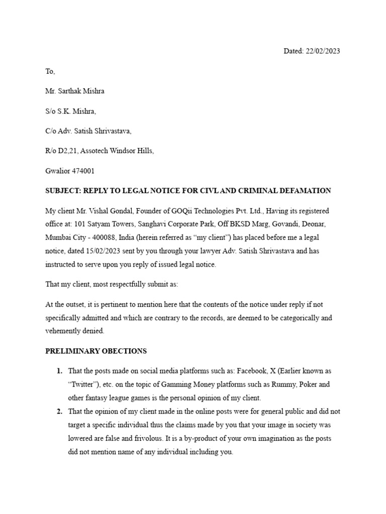 Reply To Legal Notice | PDF