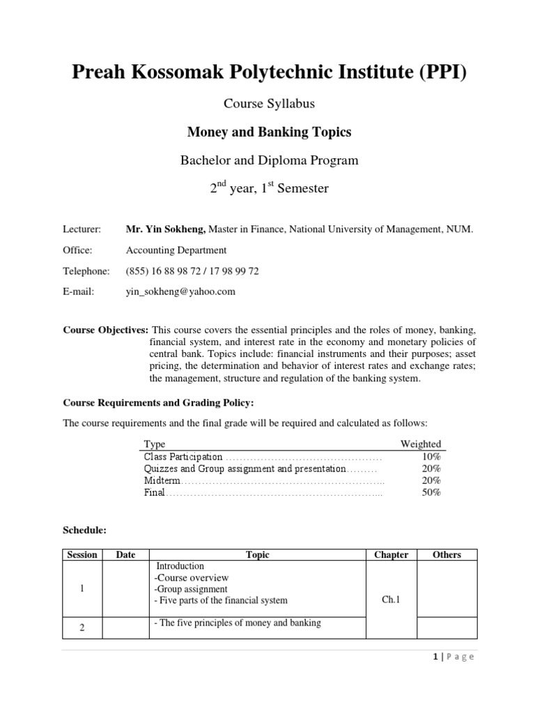 Money & Banking, Syllabus Money Creation Banks