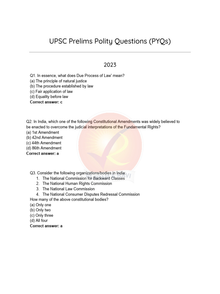 UPSC Prelims 2023 Polity Questions | PDF | Supreme Court Of India ...