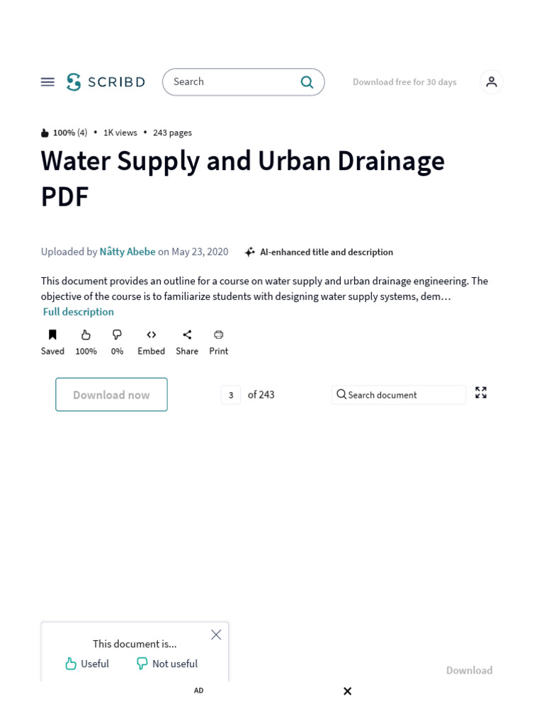 Water Supply and Urban Drainage PDF - PDF - Water Supply - Water | PDF ...