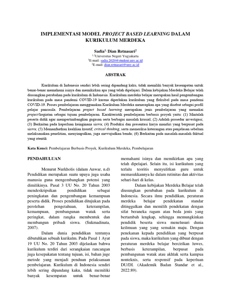 Project Based Learning dalam Kurikulum Merdeka | PDF | Karier ...