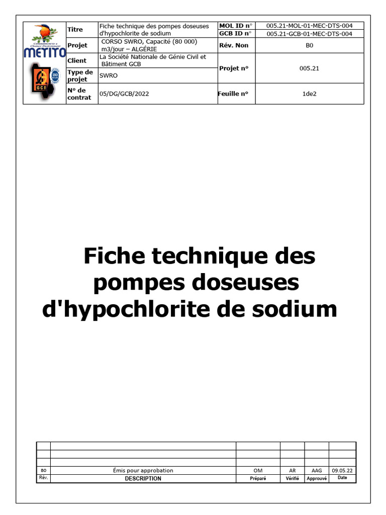 Datasheet Pumps Dosing Soduim Hypochlorite PDF Valve Pump