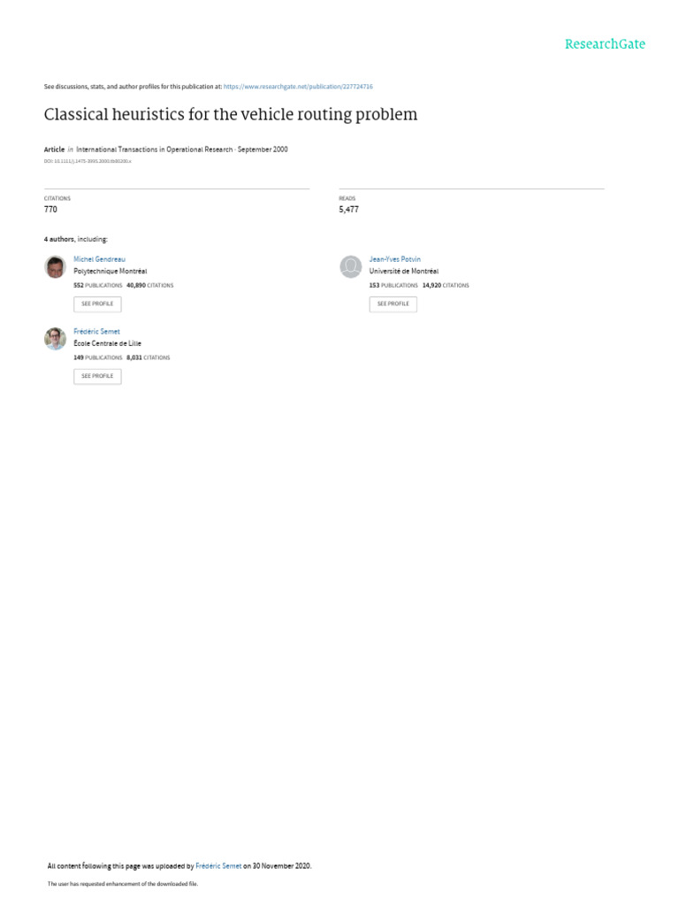 Classical Heuristics for Vehicle Routing | PDF | Metaheuristic ...