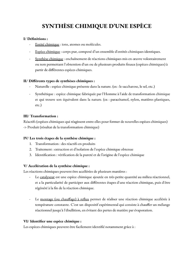 Synthèse Chimique : Définition et Types | PDF | Chimie | Synthèse chimique