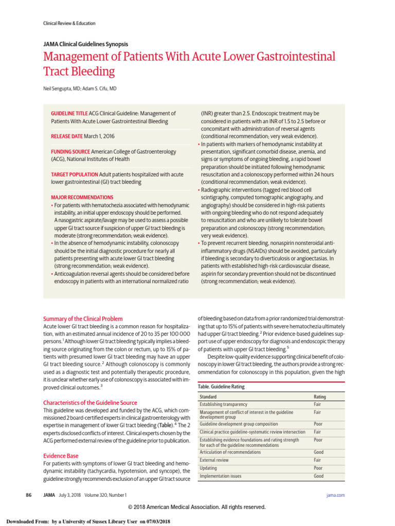 ACG Guidelines for Lower GI Bleeding | PDF | Colonoscopy | Clinical ...