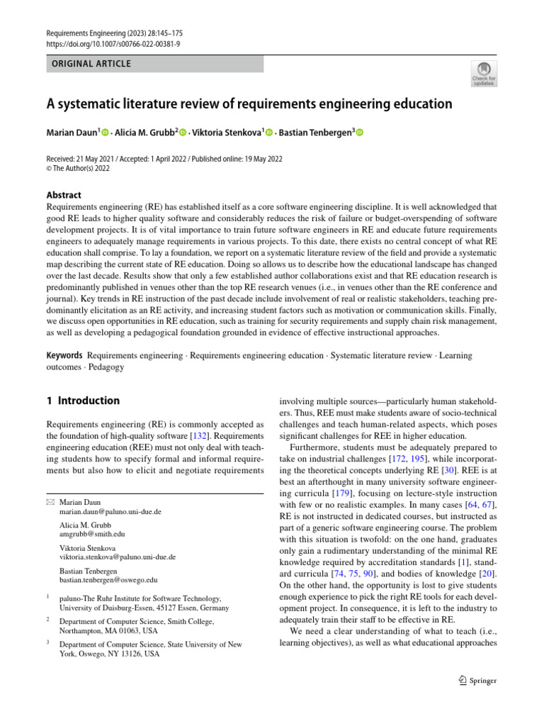 A Systematic Literature Review of Requirements Engineering Education ...