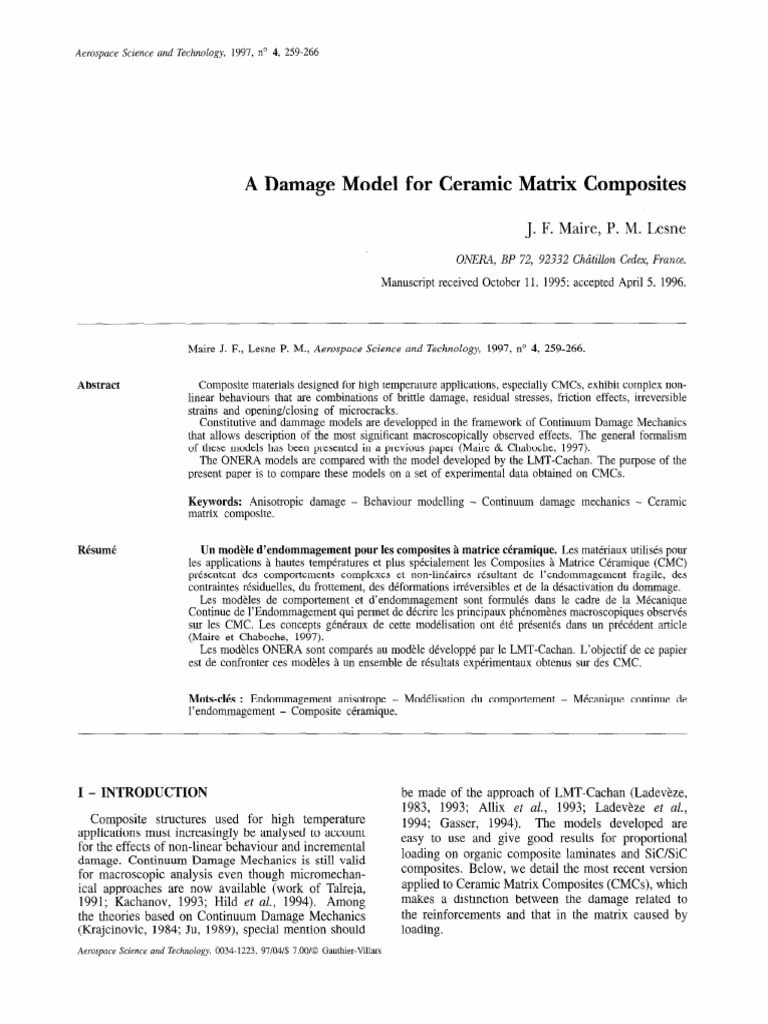 A Damage Model For Ceramic Matrix Composites: J. F. Maire, P. M. Lesne ...