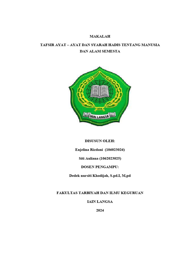 Tafsir Hadis dan Ayat Alam Semesta | PDF | Ilmu Sosial | Kajian Bahasa ...