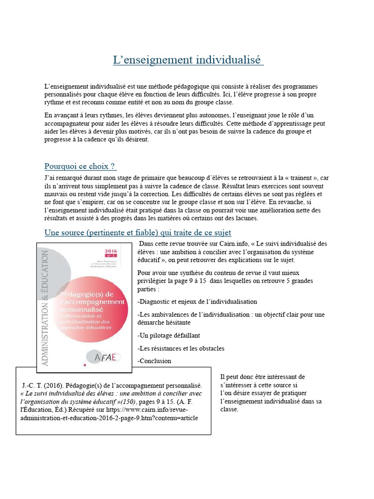 Avantages de l'enseignement individualisé | PDF | Enseignement | Pédagogie