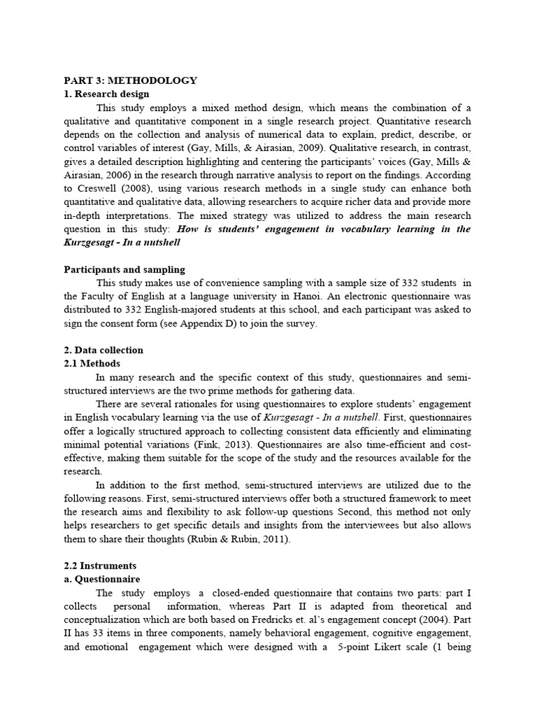 Mixed Methods Study on Vocabulary Engagement | PDF | Survey Methodology ...