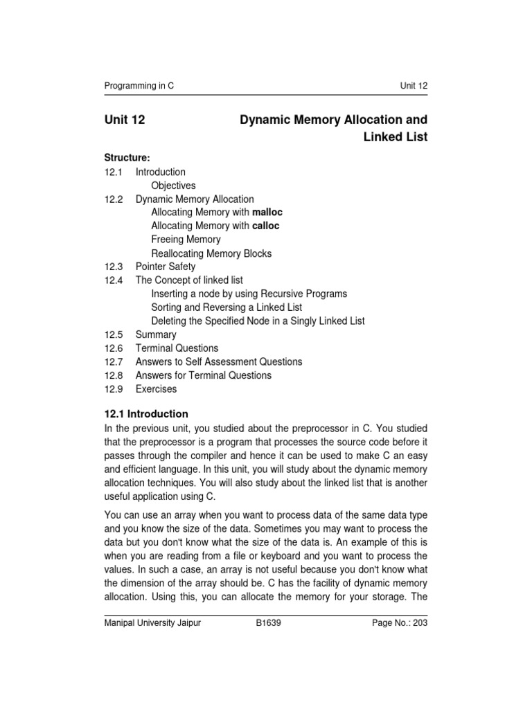 Unit 12 Dynamic Memory Allocation and Linked List | PDF | Pointer ...
