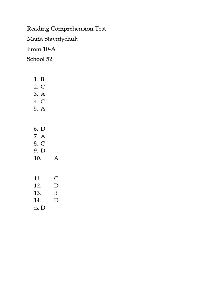 Reading Comprehension Test | PDF