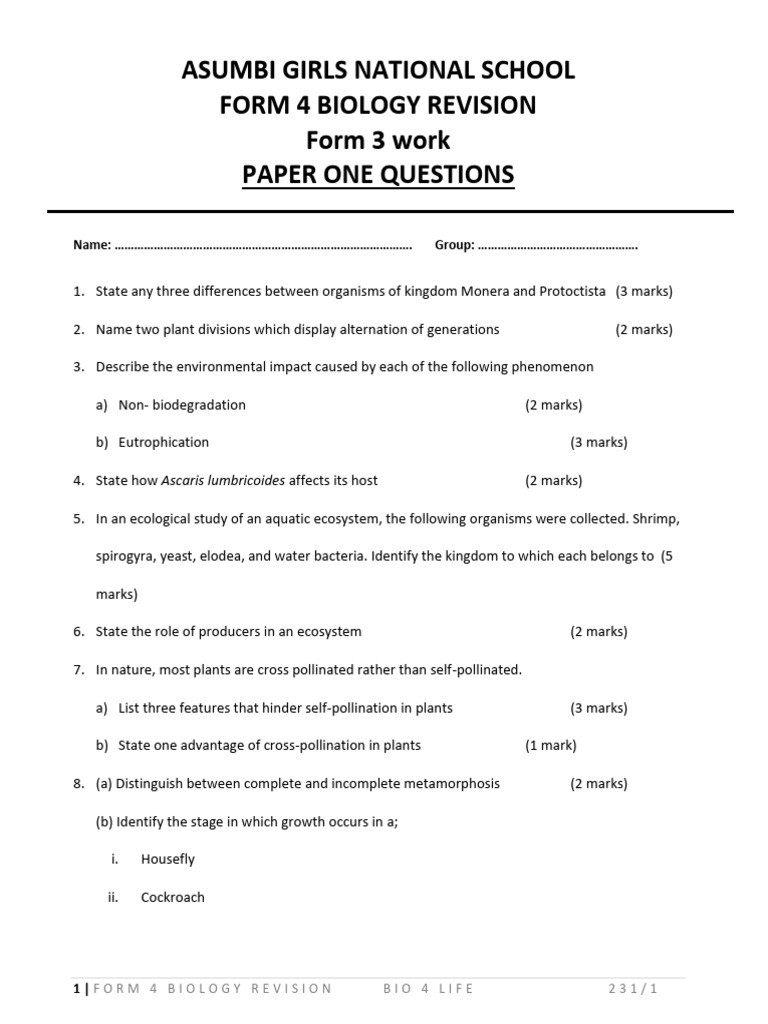 Form 3 Biology Revision by Komer | PDF | Seed | Flowers