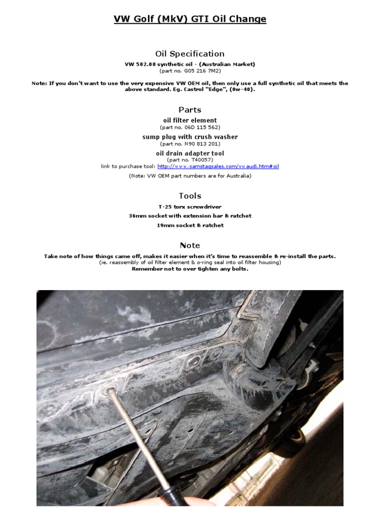 GTI Oil Change PDF Motor Oil Electrical Connector