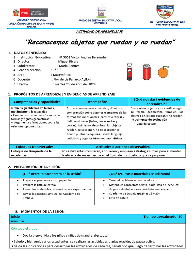 Objetos que Ruedan y No Ruedan en 1° | PDF | Geometría | Aprendizaje