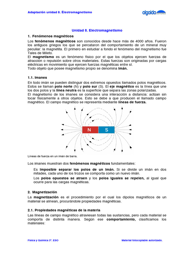 08 3ESO FYQ Adaptacion | PDF | Imán | Magnetismo