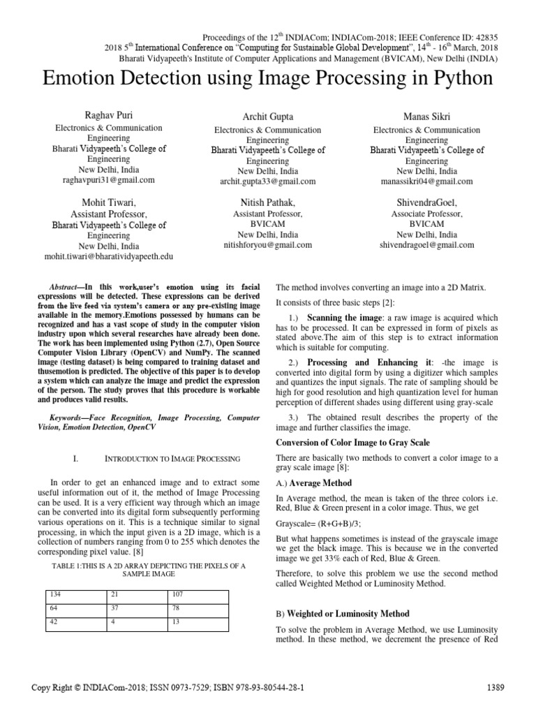 Emotion Detection Using Image Processing in Python | PDF | Computer ...