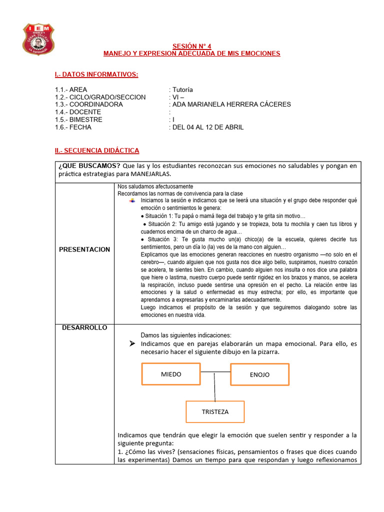 Manejo de Emociones en Tutoría VI | PDF | Las emociones | Ira