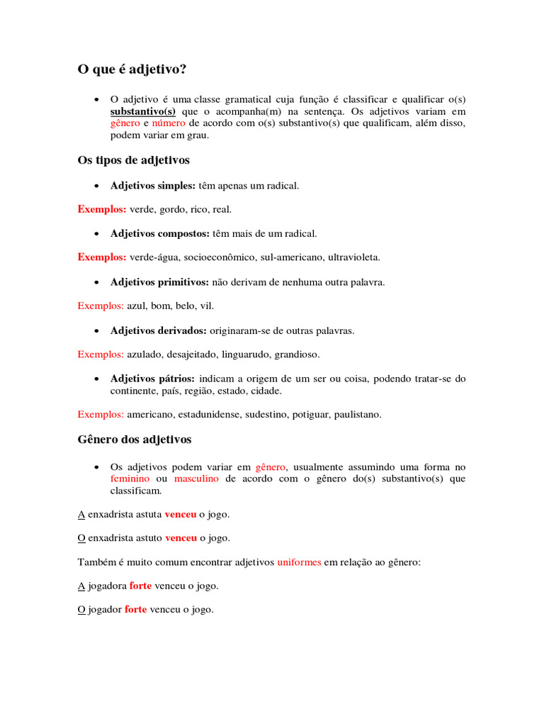 Tipos e Funções dos Adjetivos | PDF | Adjetivo | Substantivo