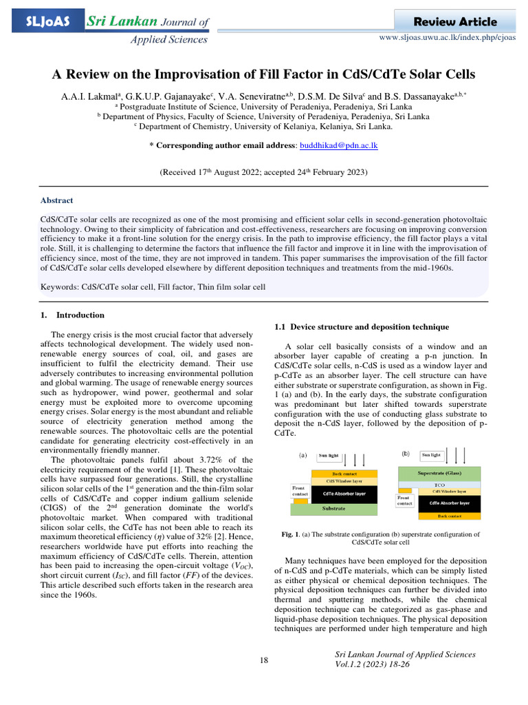 Enhancing Fill Factor in CdS/CdTe Solar Cells | PDF | Photovoltaics ...