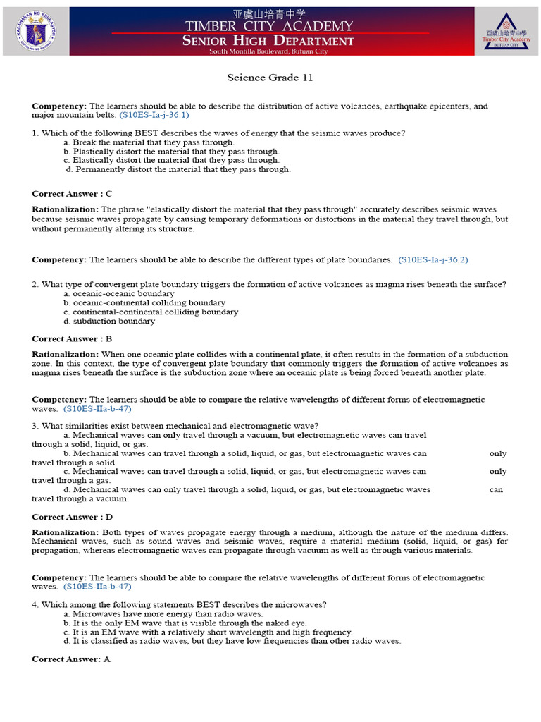 Science Grade 11-Entrance Exam | PDF | Menstrual Cycle | Waves