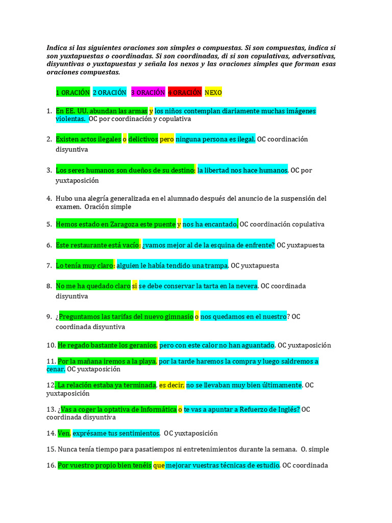 Clasificación de Oraciones Compuestas | PDF | Artes del Lenguaje y ...