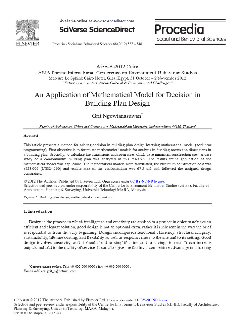 Mathematical Model for Building Design Cost | PDF | Mathematical ...