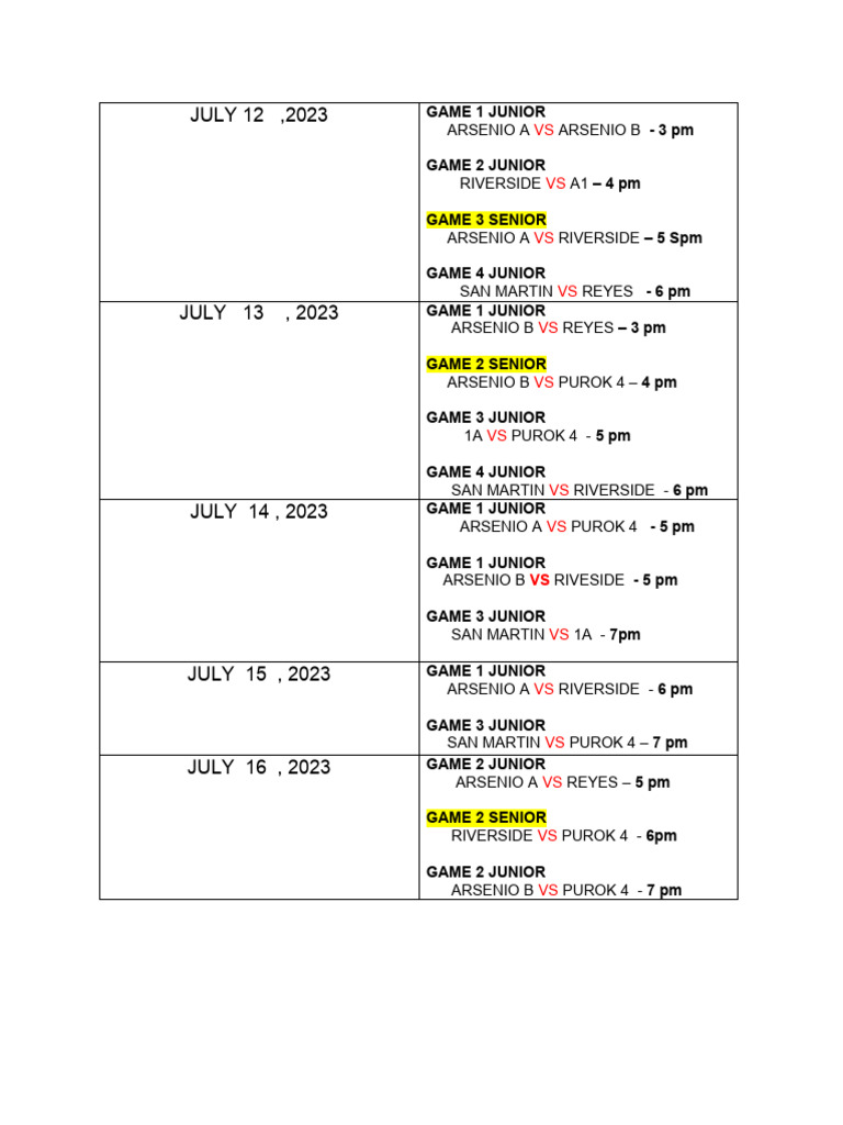 Original Schedule | PDF