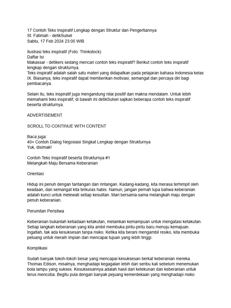 Contoh Teks Inspiratif dan Strukturnya | PDF