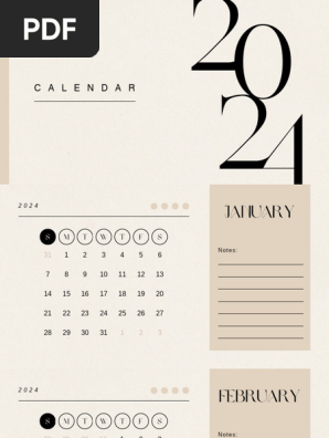 Beige Minimalist 2024 Monthly Calendar