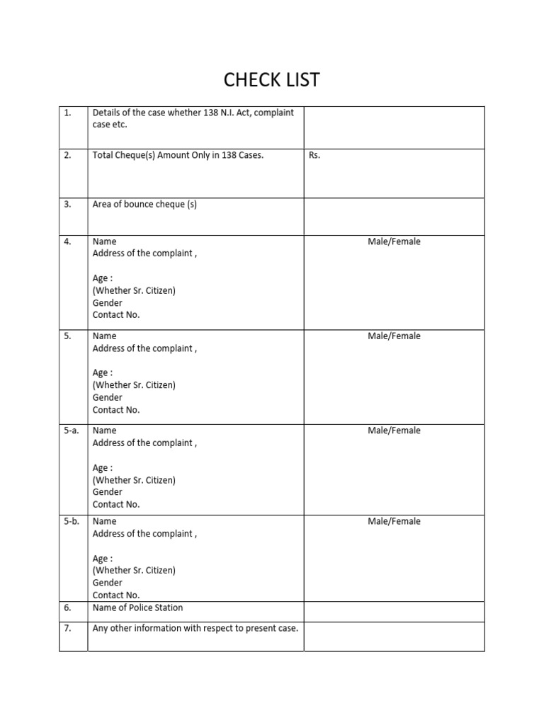 138 N.I. Act Case Checklist | PDF | Politics | Law
