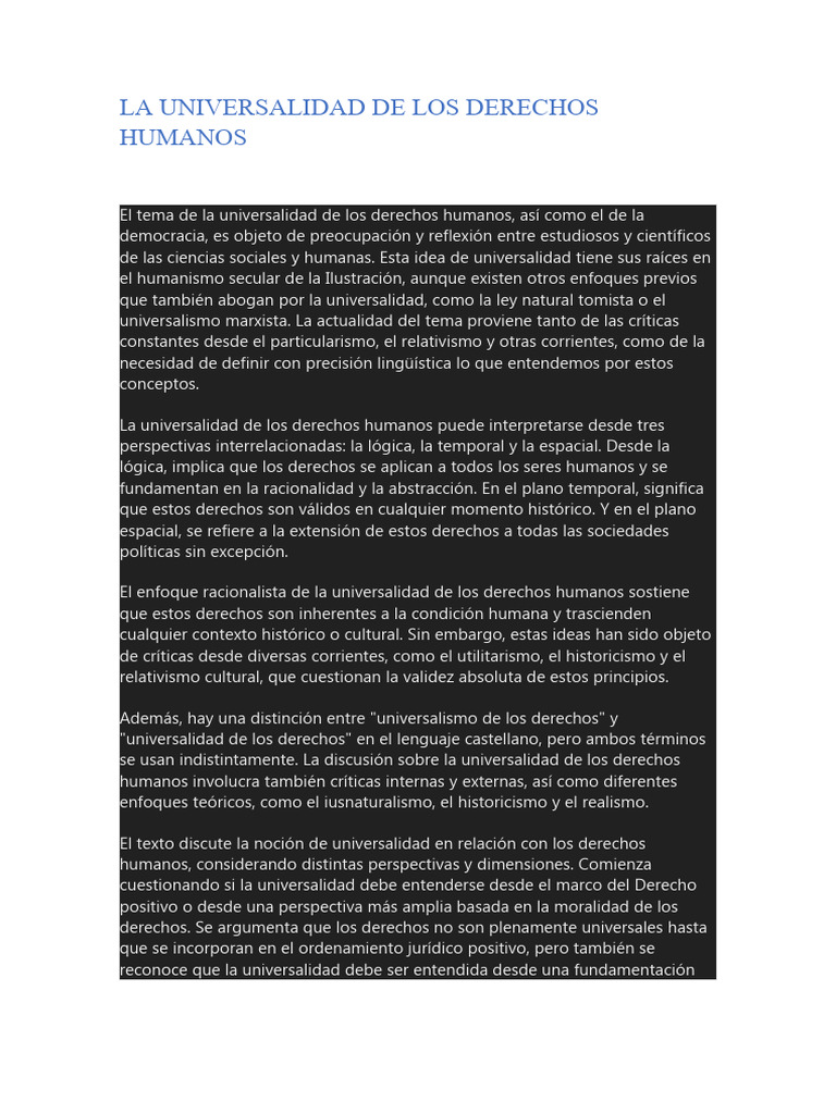 La Universalidad de Los Derechos Humanos | PDF | Derechos humanos