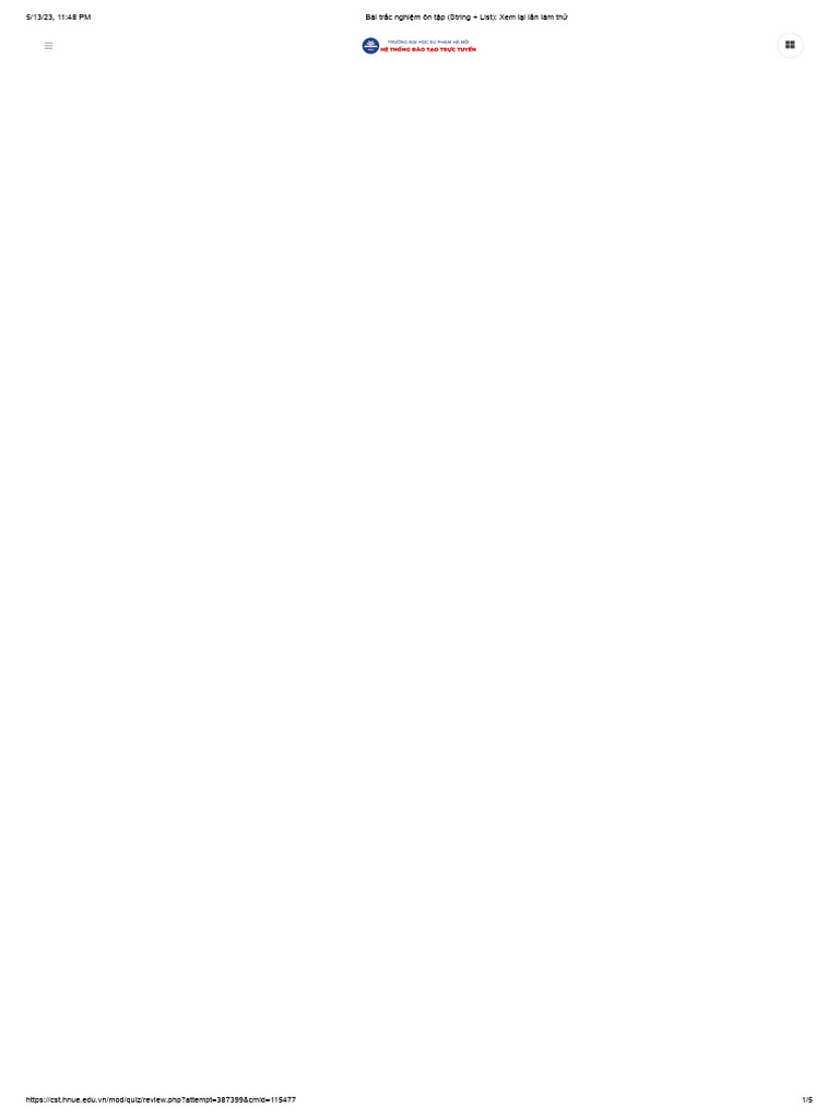 Bài Trắc Nghiệm Ôn Tập (String + List) - Xem Lại Lần Làm Thử | PDF