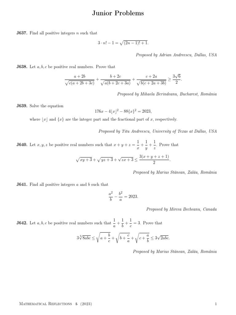 2023 Mathematical Problem Set Solutions | PDF | Mathematics | Discrete ...