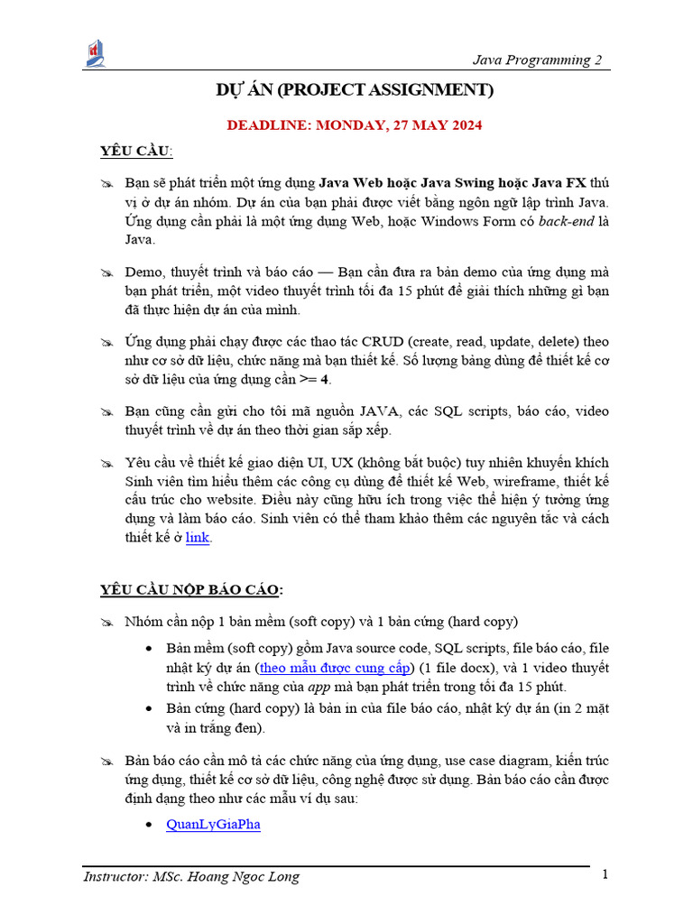 Project Assignment - Java 2 | PDF