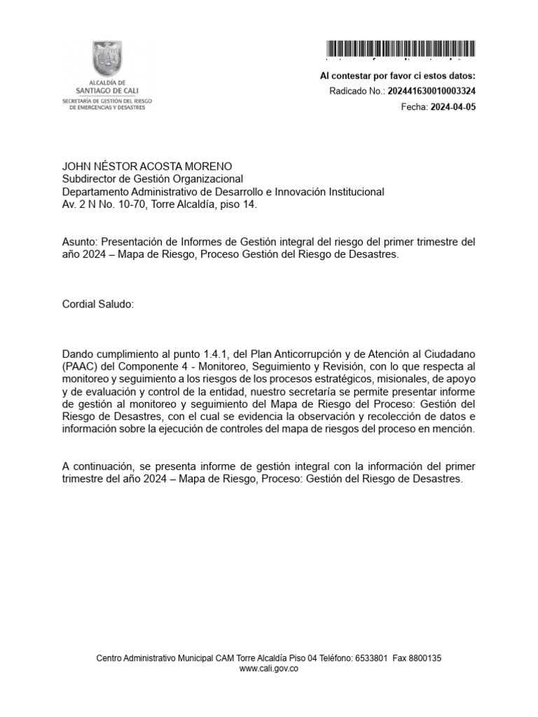 Informe de Gestión Integral 1er Trimestre 2024 | PDF | Vehículo aéreo ...