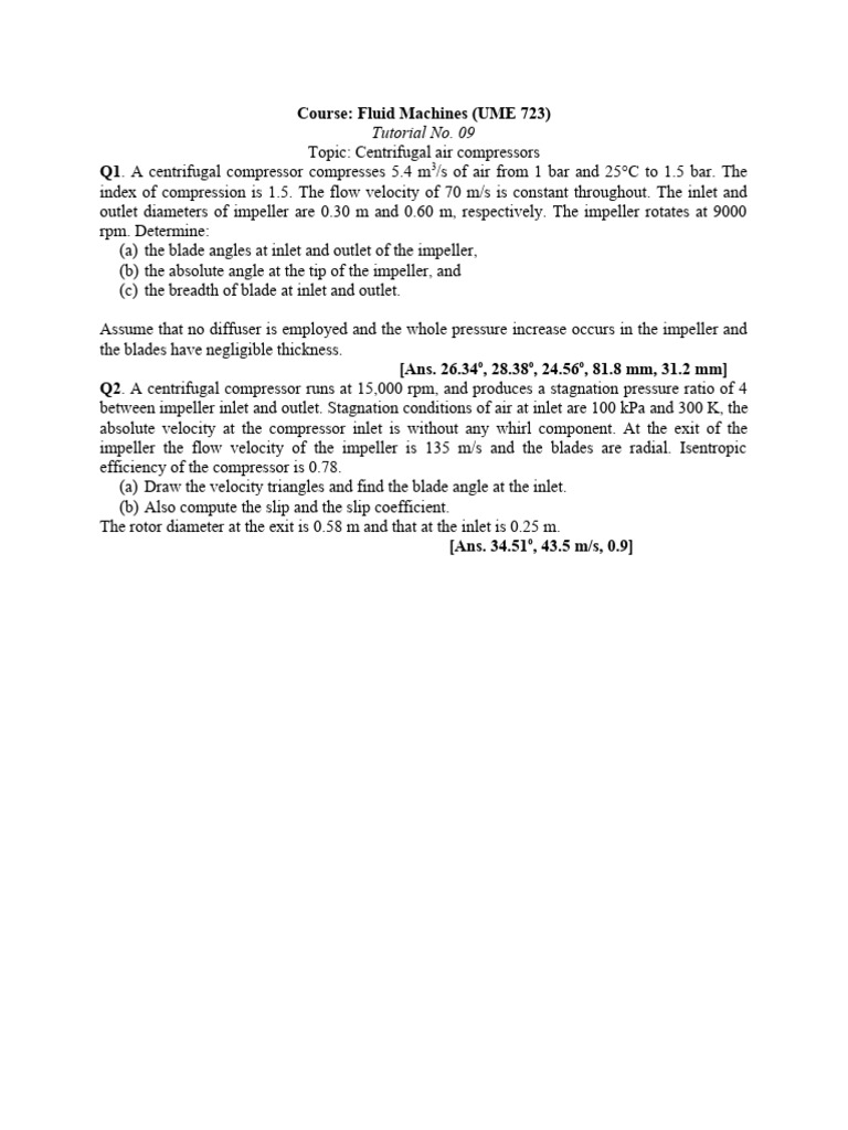 Tut 9 Centrifugal Compressors | PDF | Science & Mathematics ...
