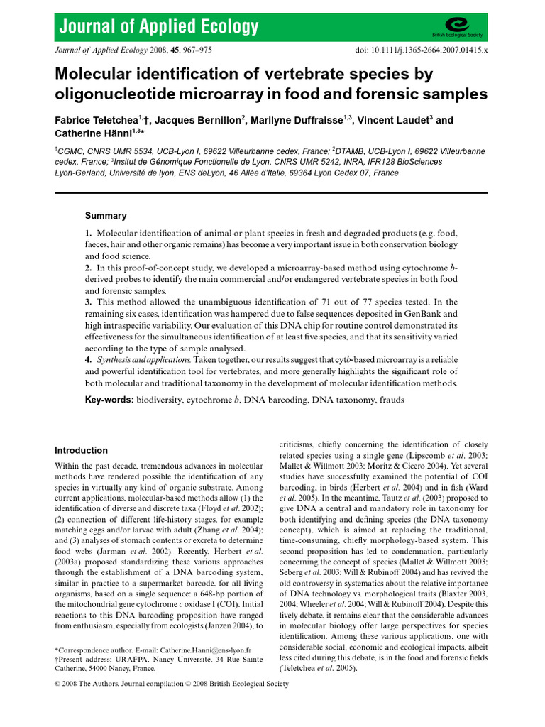 Molecular Identification of Vertebrates | PDF | Polymerase Chain ...