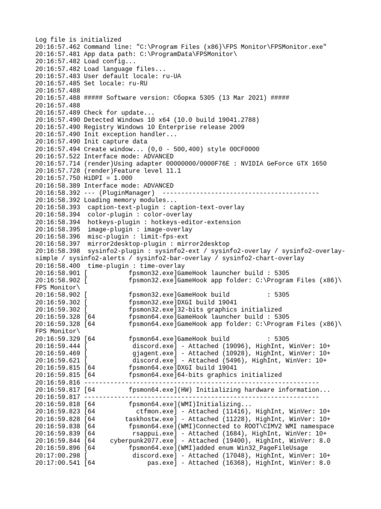 FPS Monitor Log Initialization Details | PDF | Graphics Processing Unit ...