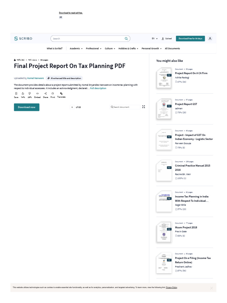 Income Tax Planning Project Report | PDF | Taxes | Government Finances