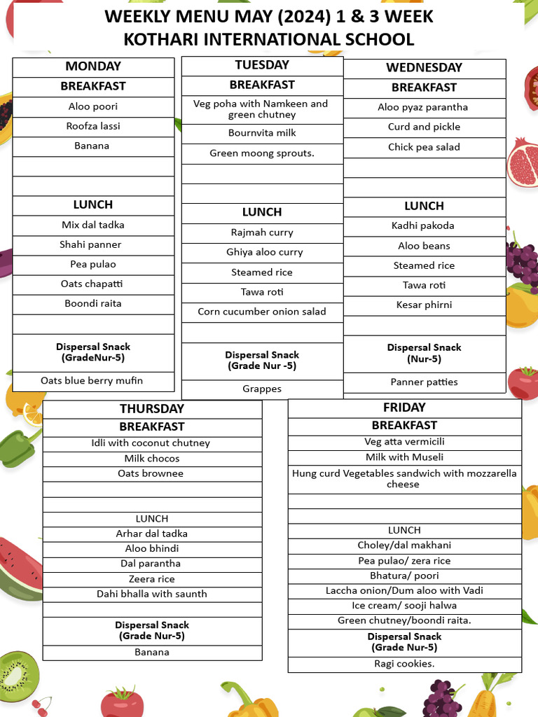 KIS MENU MAY 2024 | PDF | Lunch | Cuisine