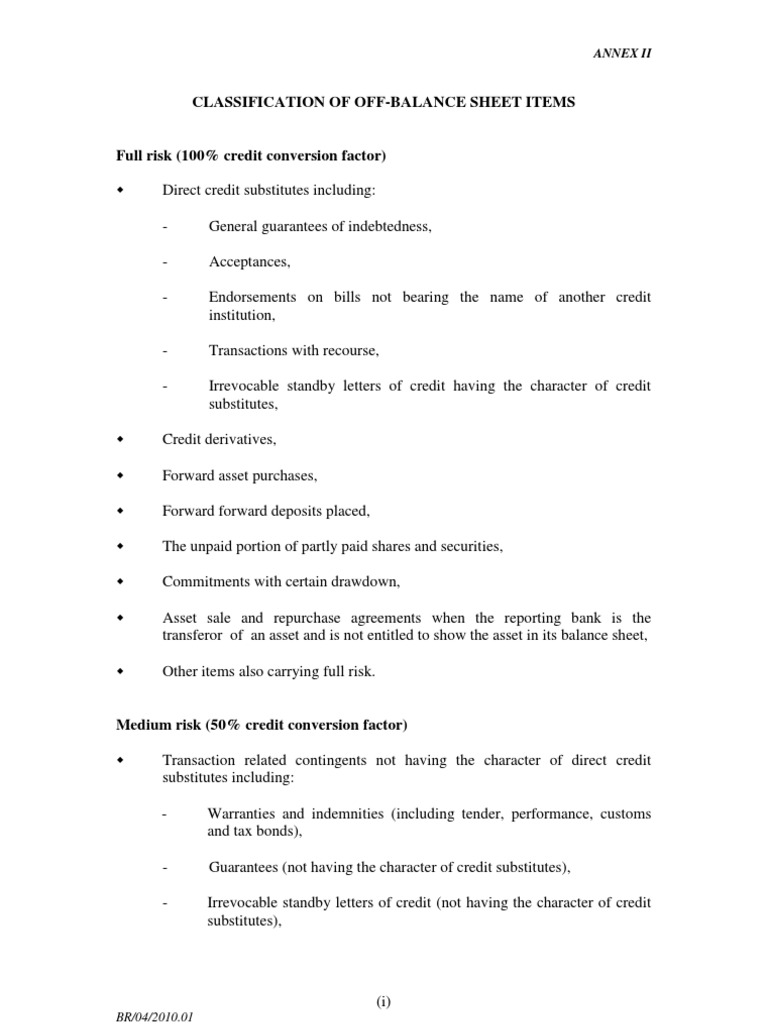 Classification of Off Balance Sheet Items | PDF