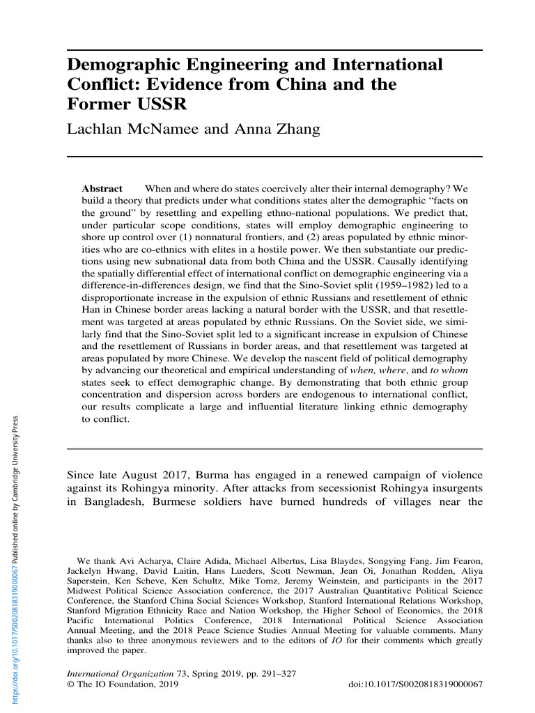 McNamee and Zhang - Demographic Engineering and International Conflict ...