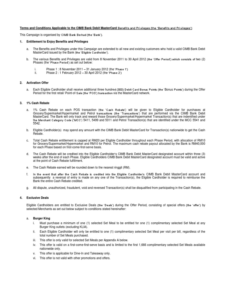 Cimb Debit Master Card Benefits Privileges Nov11 Master Card Debit Card