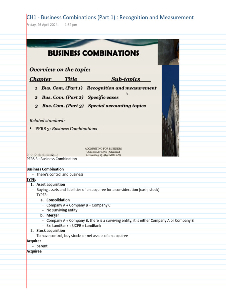 PFRS 3: Business Combinations Guide | PDF | Mergers And Acquisitions ...