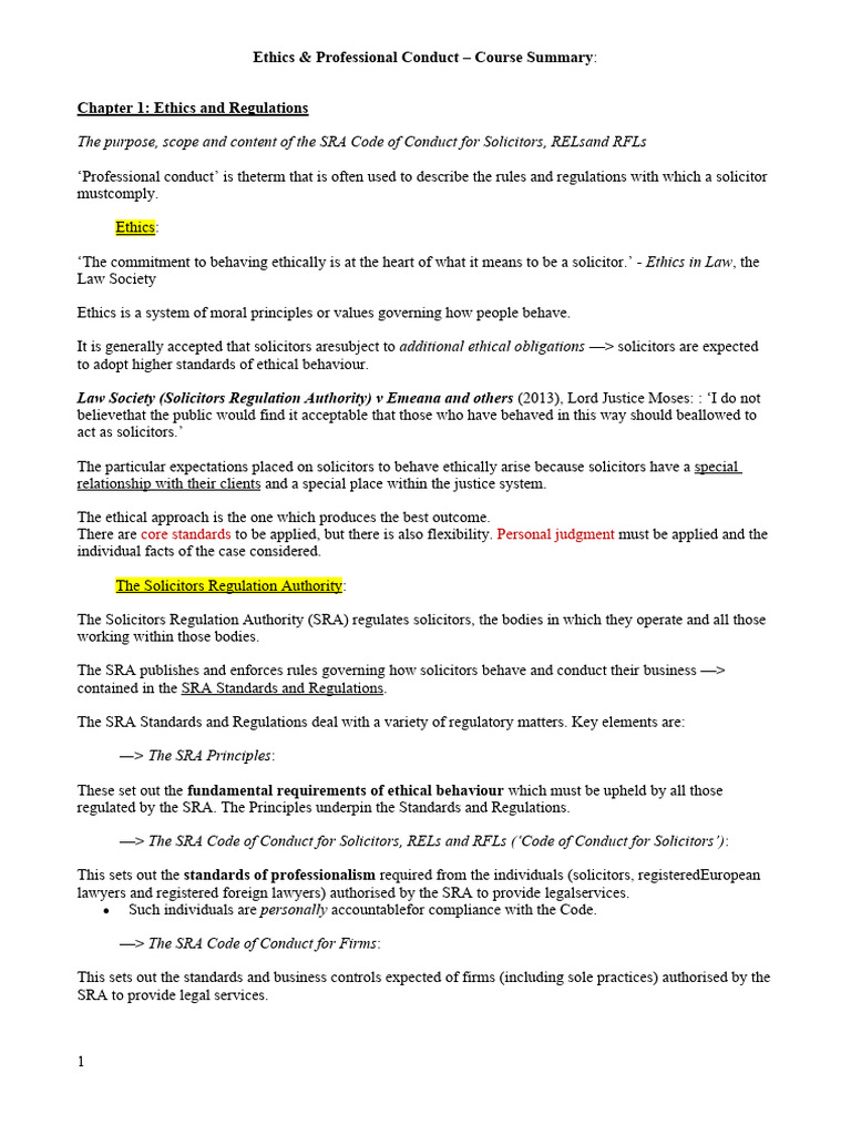 Ethics & Professional Conduct - Course Summary | PDF | Dishonesty ...