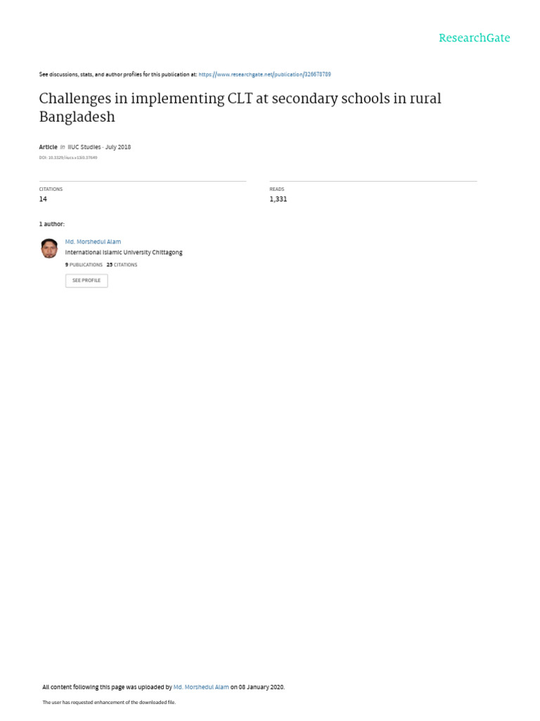 CLT Implementation Challenges in Rural Bangladesh | PDF | Teachers ...