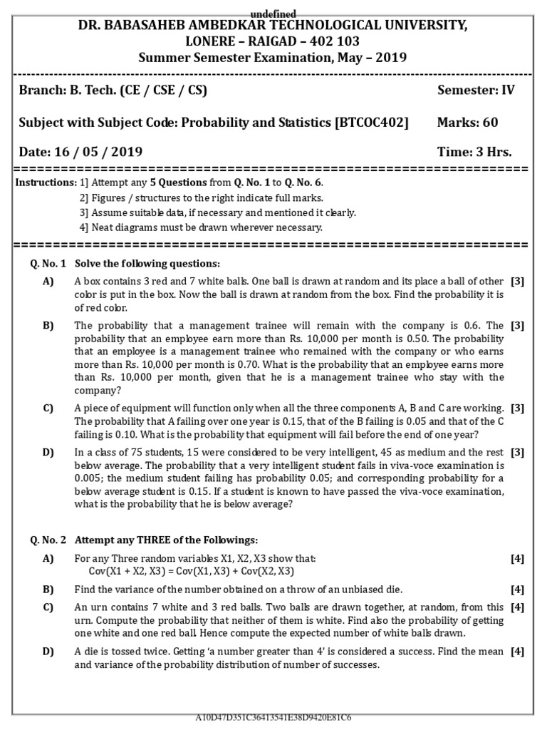 Probabilityand Statistics | PDF | Probability And Statistics ...