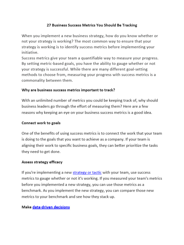27 Business Success Metrics You Should Be Tracking | PDF | Performance ...